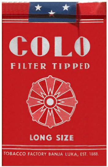"Colo" Filter Tipped. Босния и Герцеговина, 1960-х годов. 20 штук с фильтром в мягкой упаковке и в целлофане. Производитель: Fabrika Duvana Баня-Лука. Владелец торговой марки: Fabrika Duvana Баня-Лука.