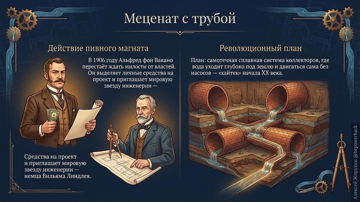 Именно эту схему самотечных коллекторов оплатил пивной магнат, чтобы подарить Самаре цивилизацию и современные инженерные сети