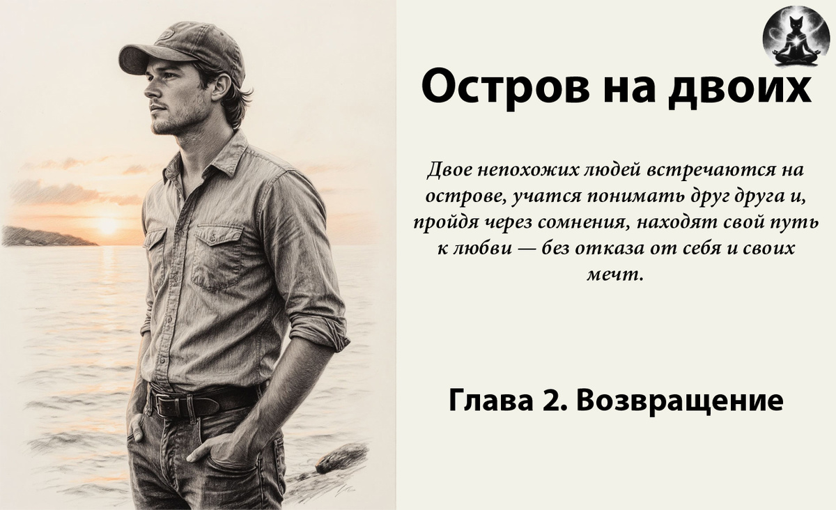 Двое непохожих людей встречаются на острове, учатся понимать друг друга и, пройдя через сомнения, находят свой путь к любви — без отказа от себя и своих мечт. *Картинка создана с помощью ИИ и доработана в фоторедакторе*