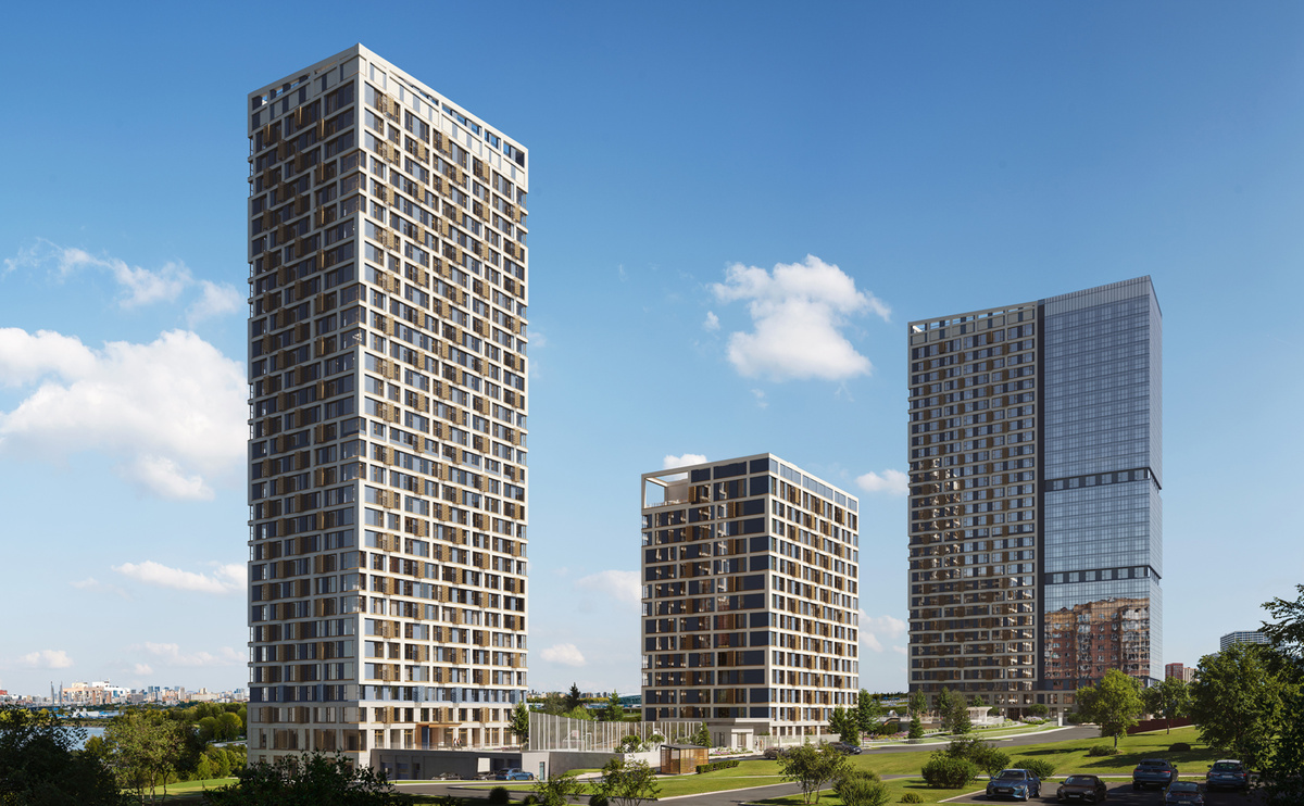 визуализация проекта жилого комплекса Горская Лагуна. Уникальная новостройка для города Новосибирск, которая будет построена на едином стилобате.