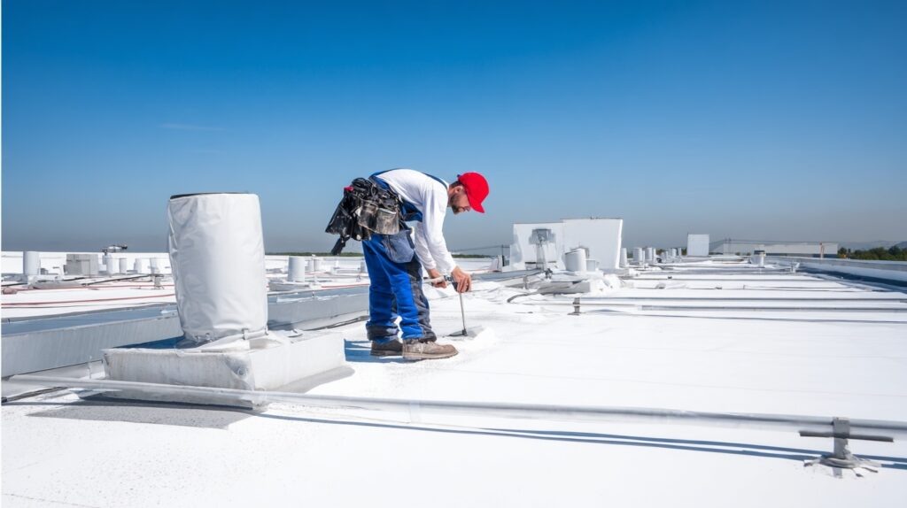    Кровельщик в процессе установки надежной кровли, момент из интервью с заказчиком. Rafael