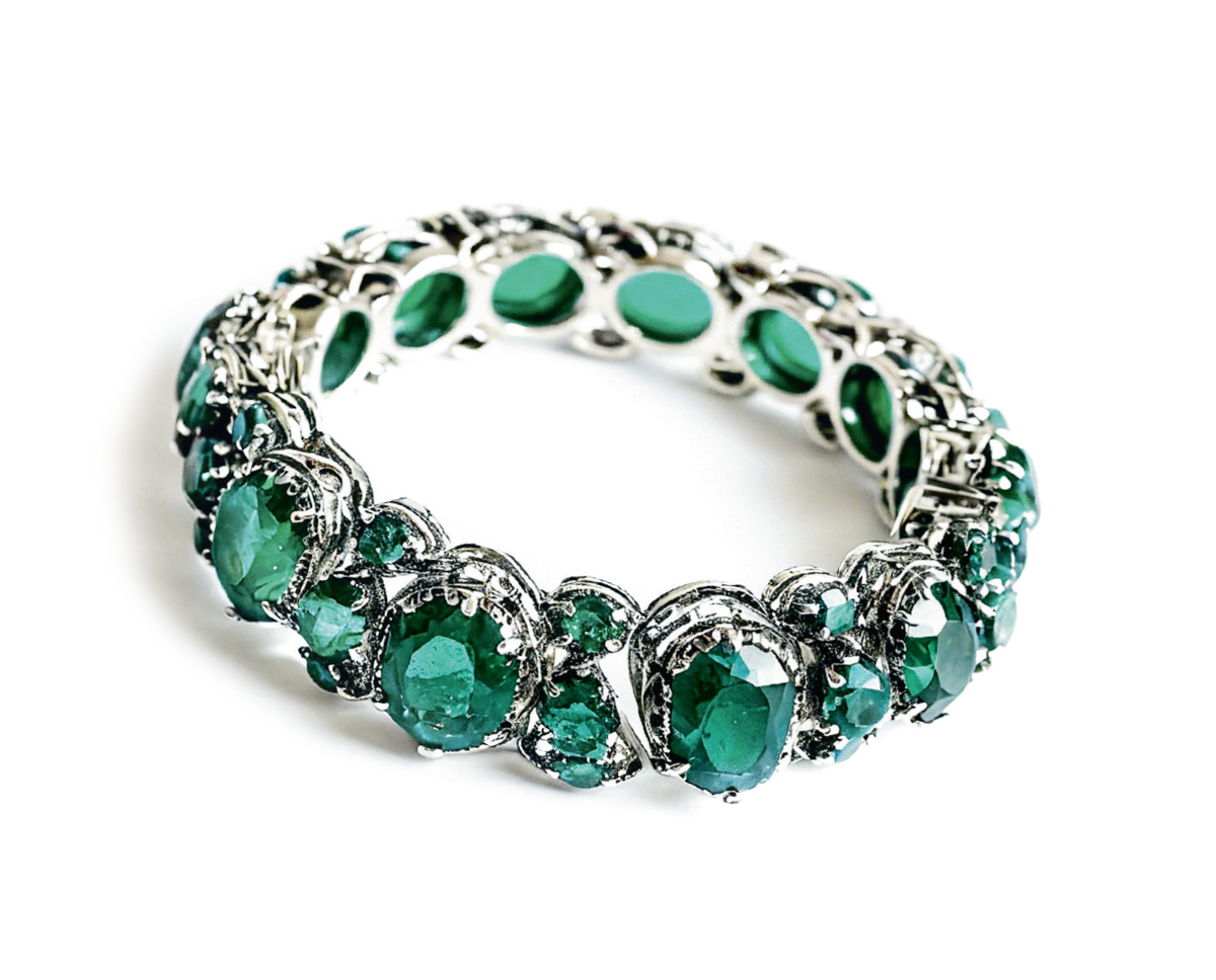 Браслет, изумруд, серебро