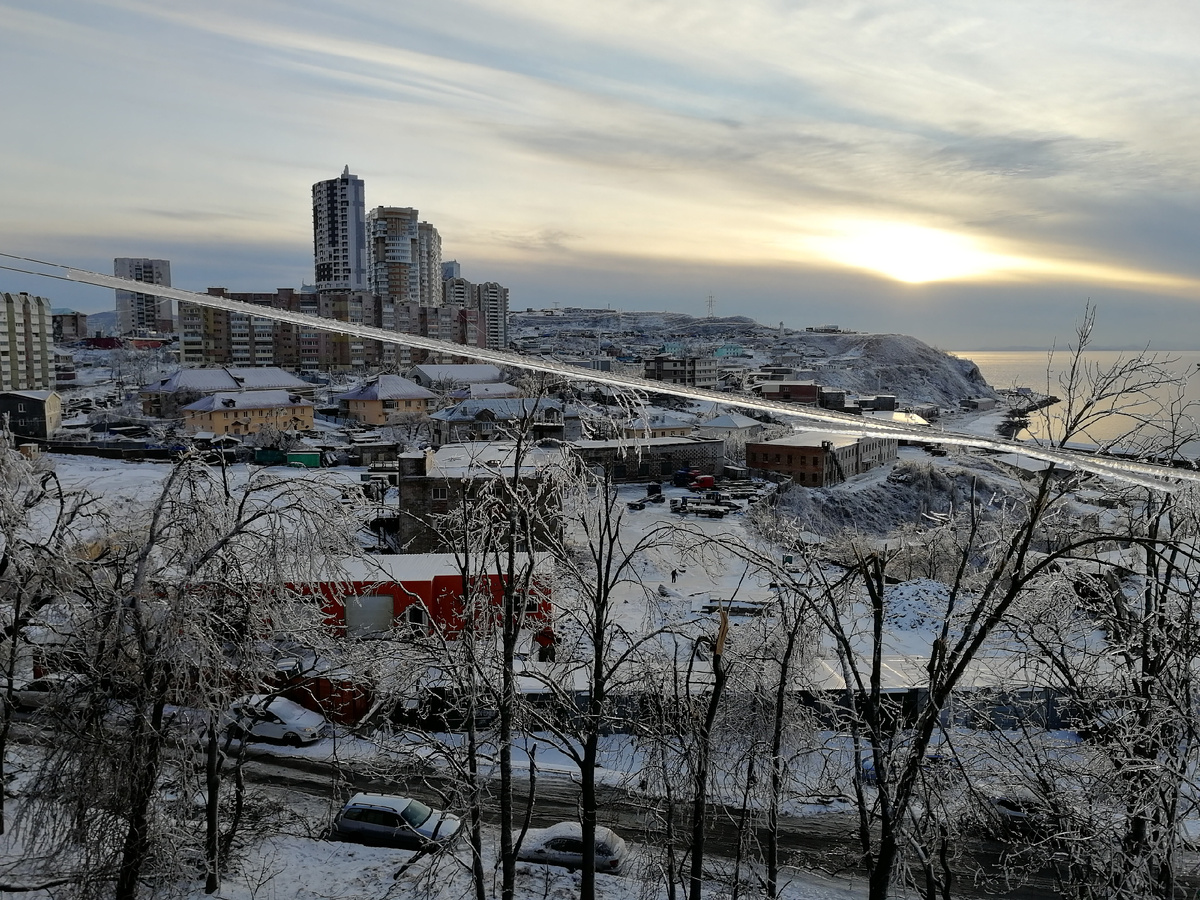 Обратите внимание на толстую ледяную корку на проводе.