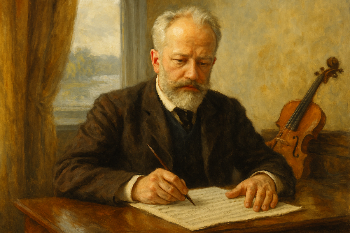 Пётр Ильич Чайковский за работой над Скрипичным концертом ре мажор.