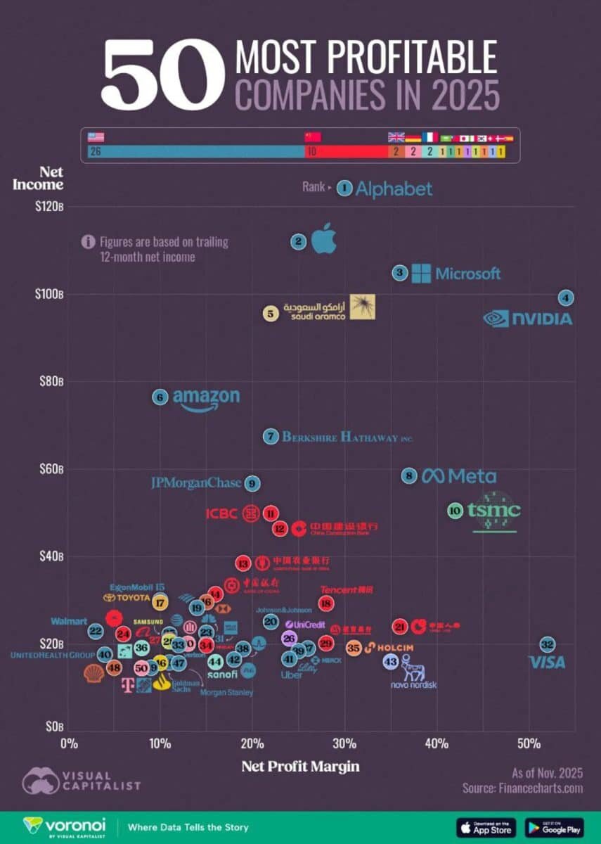    Рейтинг: самые прибыльные компании мира в 2025 году / © Visual Capitalist