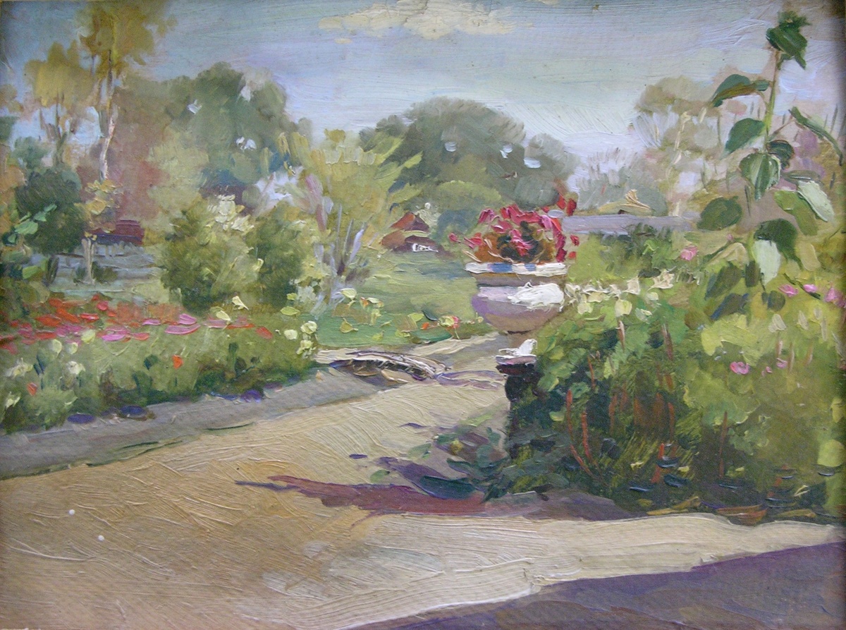 Р. Н. Галицкий (1920 - 1979). Сад Титова. Этюд. Конец 1930-х гг. Картон, масло. Частное собрание
