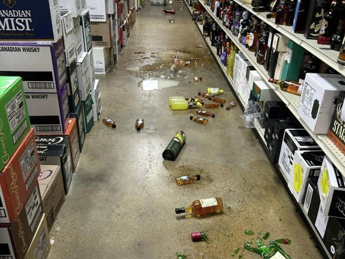    Разбитые бутылки с алкоголем в магазине в Вирджинии, США© Фото : Hanover County Animal Protection / Samantha Martin