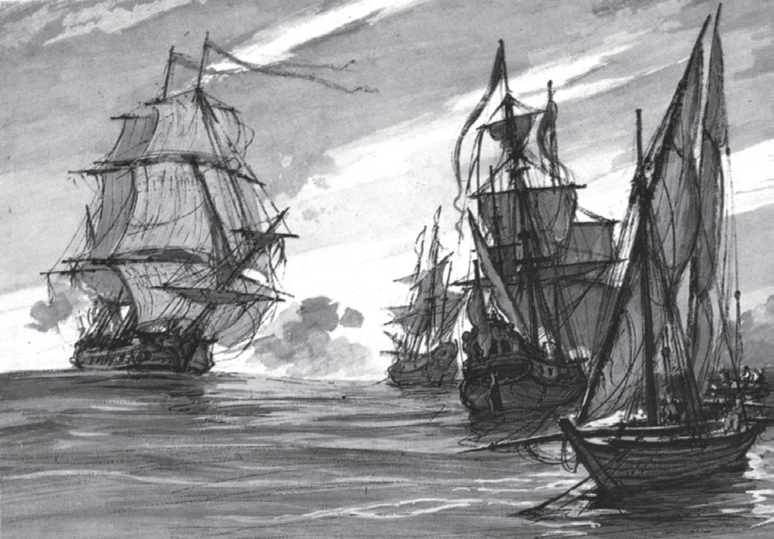 Крейсерство русских кораблей. Художник И. Родионов