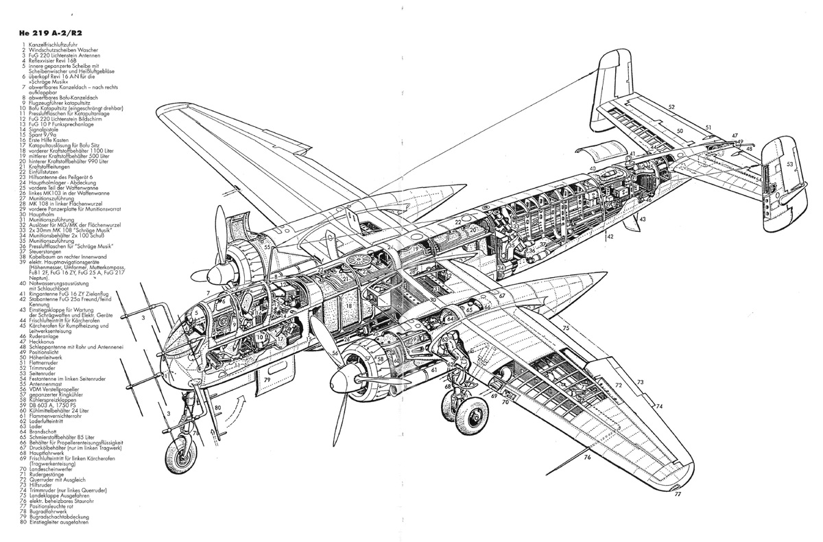 Компоновочная схема He 219A-2/R2. Источник airwar.ru