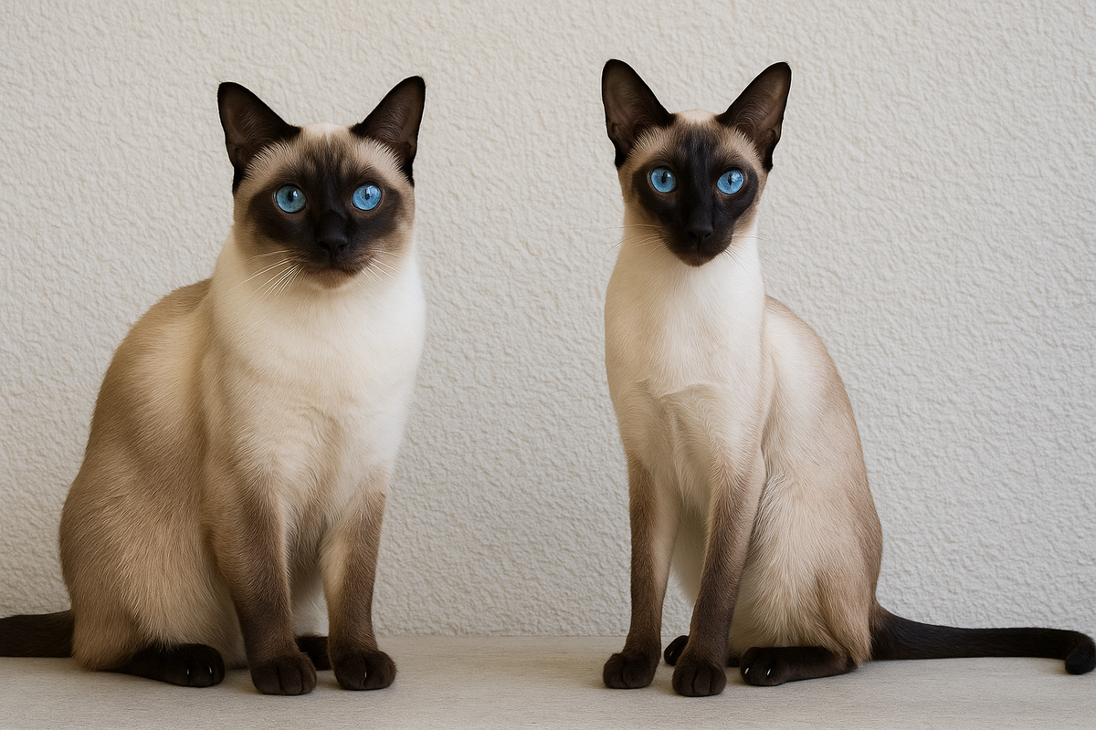 Слева тайская кошка, справа сиамская. 