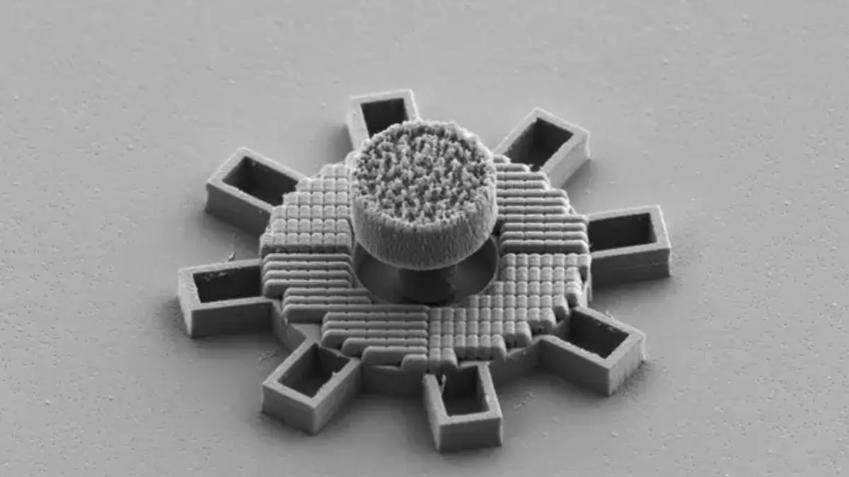 Шестеренка в микромасштабе с метаструктурой, реагирующей на свет.