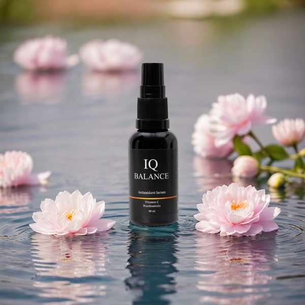 Увлажняющая сыворотка IQ BALANCE для лица с витамином С ниацинамидом и гиалуроновой кислотой. OZON: арт. 1723414889 WB: арт. 291381788