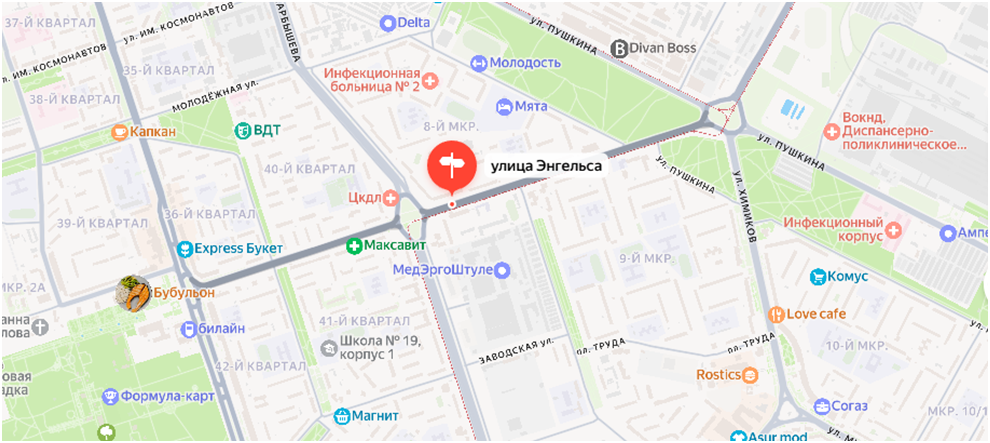 Улица Энгельса на карте города Волжского.