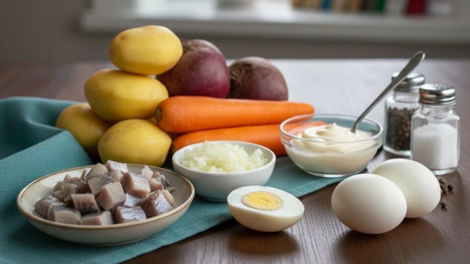 ингредиенты для салата селедка под шубой