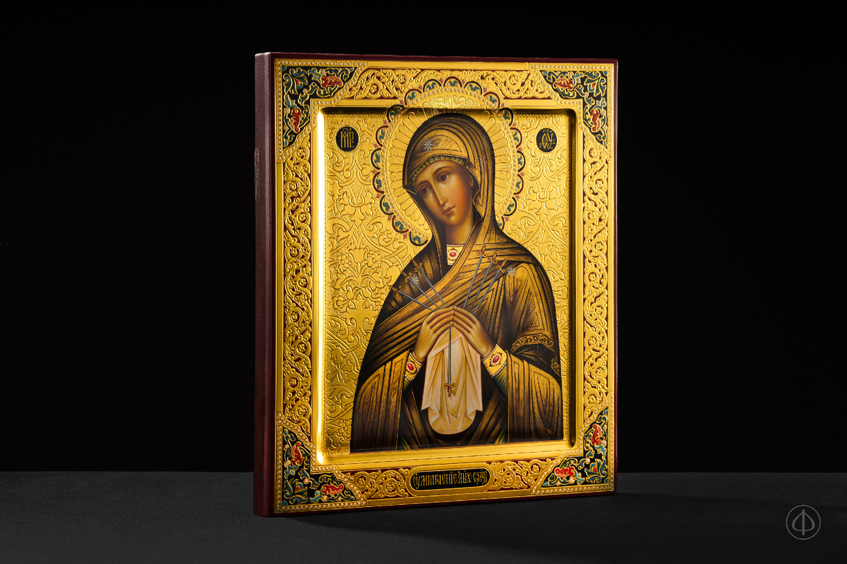 Икона ручной работы - Семистрельная икона Божией Матери