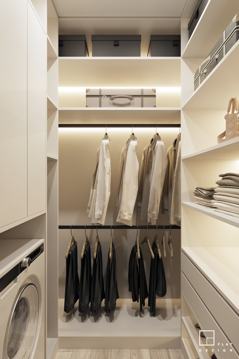 Гардеробная в однокомнатной квартире 40 кв.м. в ЖК Метрополия в Москве