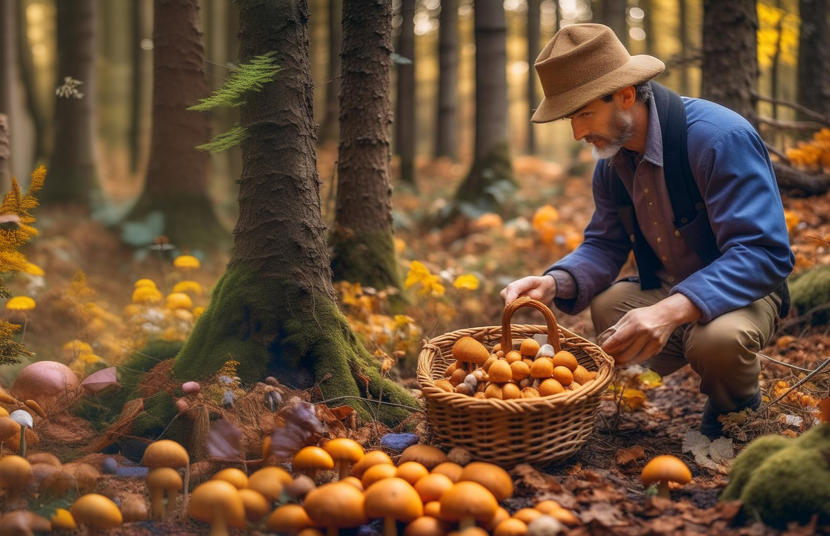 Калининградцы собирают грибы в декабре.  Фото: Изображение сгенерировано нейросетью Kandinsky 2.2