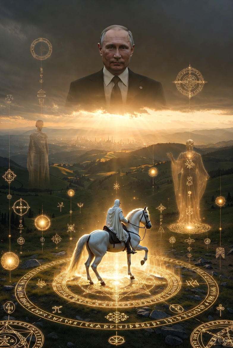 "Сумерки старого и рассвет Белого Всадника", иллюстрация создана сетью Грок