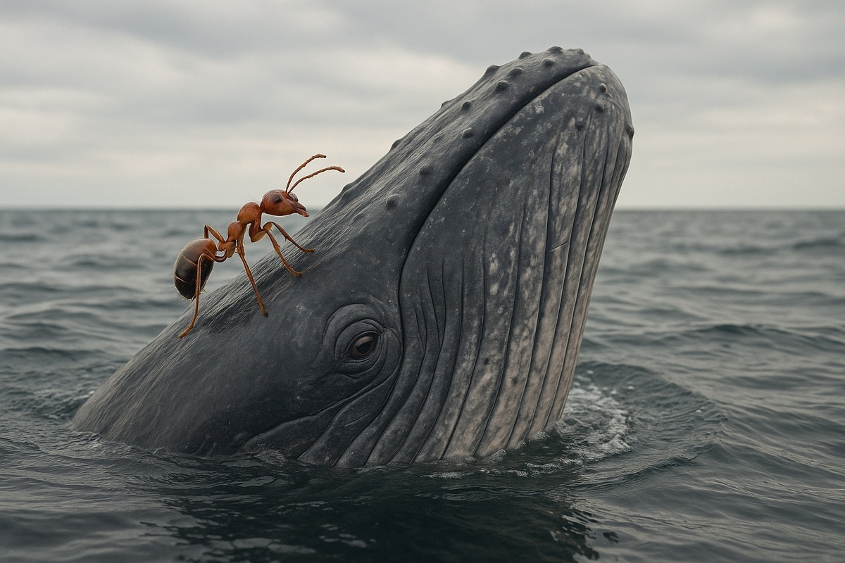    Несмотря на разницу в размерах, муравей и кит являются животными