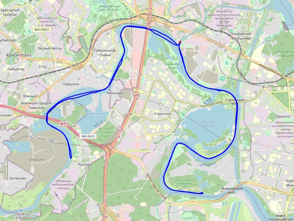 Трек гребного марафона Moscow Eskimo Marathon