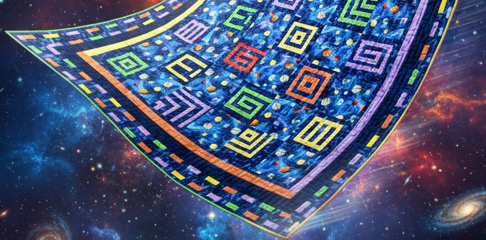 Фото: работа Татьяны Комаровой, мастер-класс «Знаки Космоса», Академия лоскутного шитья.