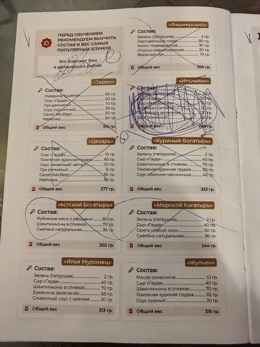 Начинки нужно знать наизусть. А самые популярные выучить ещё до трудоустройства.