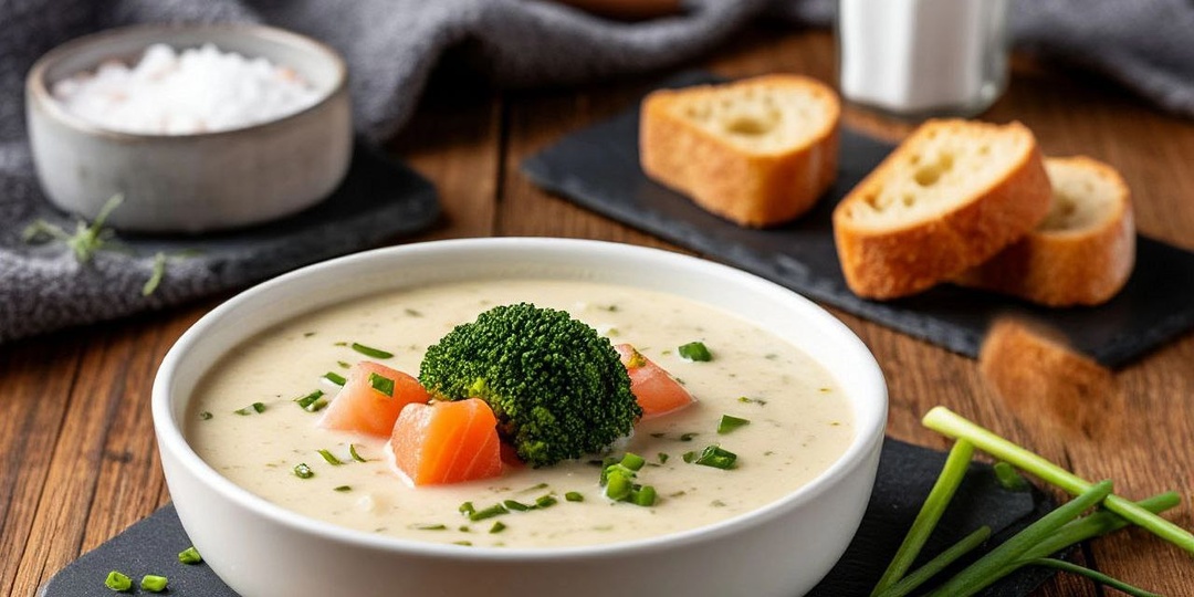 Сливочный суп с лососем и брокколи