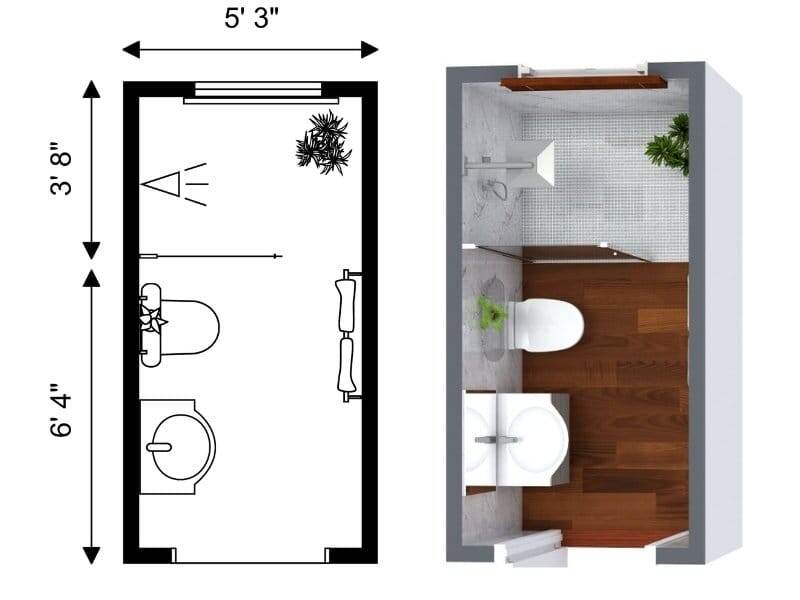 Планировка ванной комнаты с одной стеной