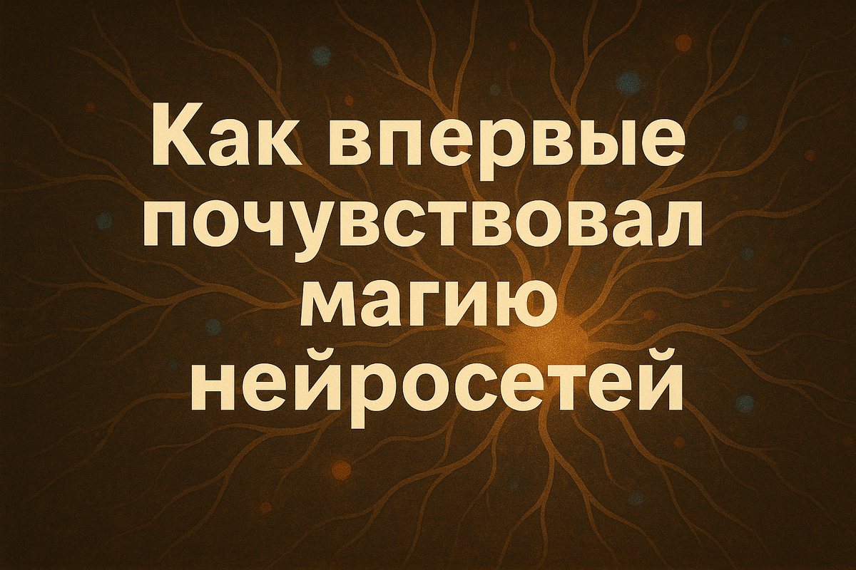 На изображении — тёплая абстрактная композиция: светящиеся разветвляющиеся линии, напоминающие нейронные связи, расходятся от мягкого светового центра. На этом фоне крупно и выразительно выделена фраза:
«Как впервые почувствовал магию нейросетей»

Картинка создаёт ощущение внутреннего озарения, открытия и любопытства — как будто человек впервые соприкасается с новым миром возможностей. Изображение создано с помощью нейросети DALL·E и адаптировано под визуальный стиль платформы Дзен: