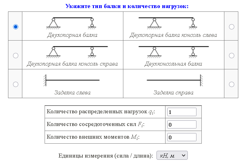 Расчитываемые типы балок