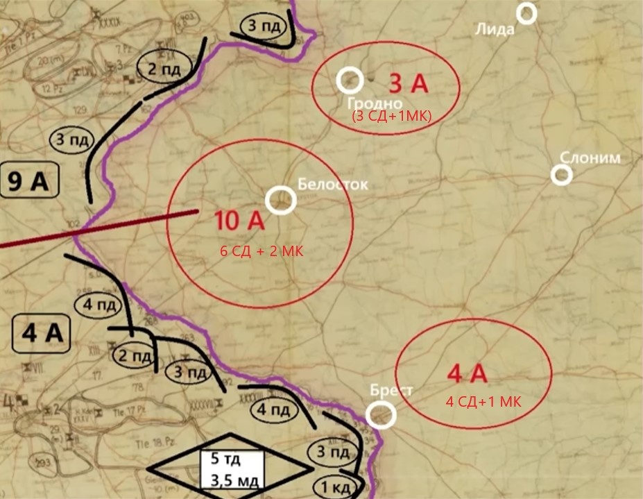 Гупиировки совестких и германских войск на Белостокском выступе