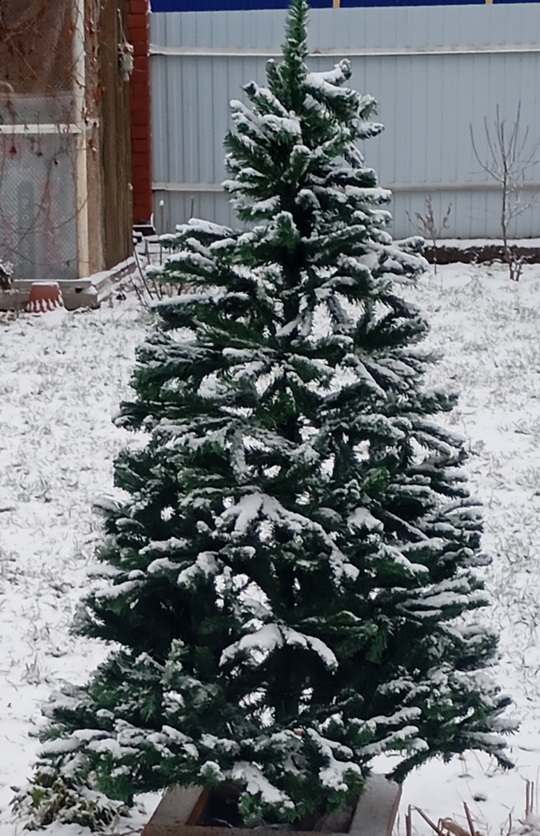 Вот пока погодка держится, ёлочку установила во дворе 