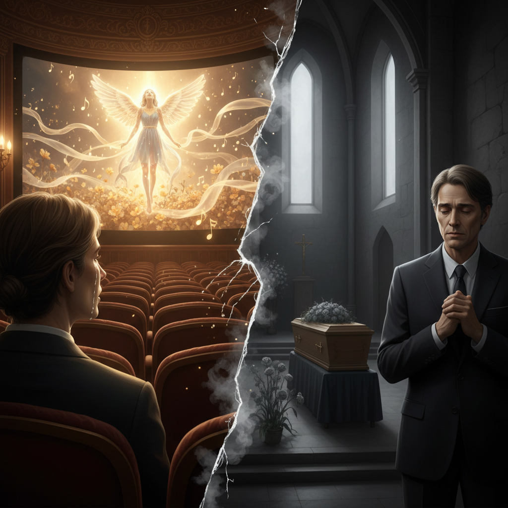 Контраст между кинематографической и реальной смертью. Сгенерировано нейросетью perplexity.ai