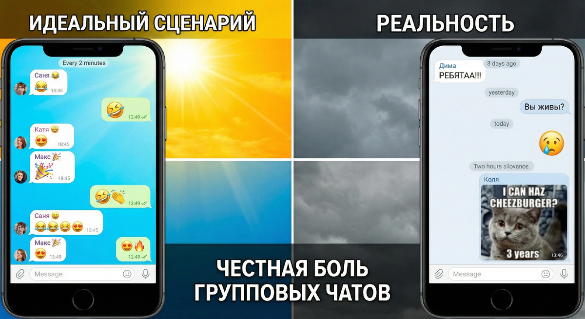 Групповой чат дружбы.Сгенерировано gemini-3-pro-image-preview-2k (nano-banana-pro)