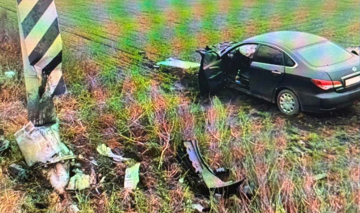     Иномарка врезалась в столб. Автор: Олег Петров. Фото: МВД.