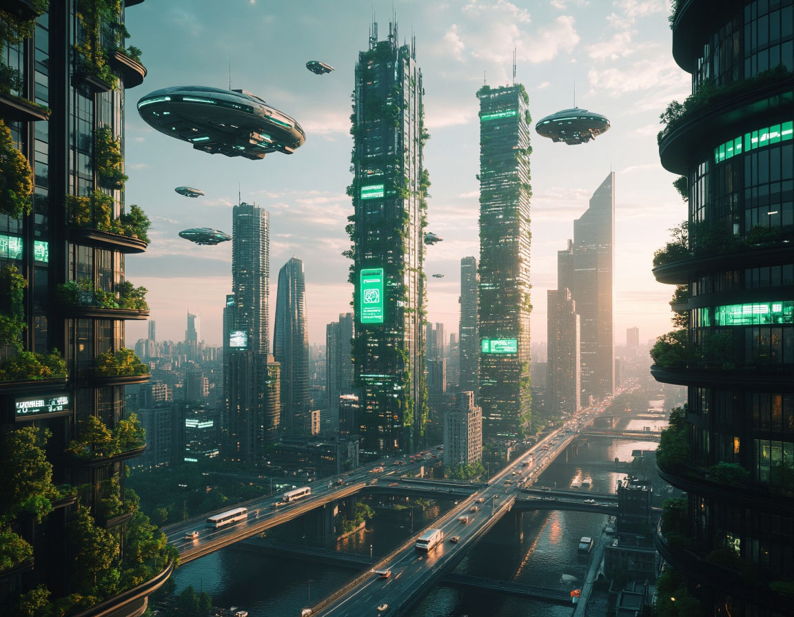 Футуристический городской пейзаж Москвы в 2170 году. *Картинка создана с помощью ИИ*