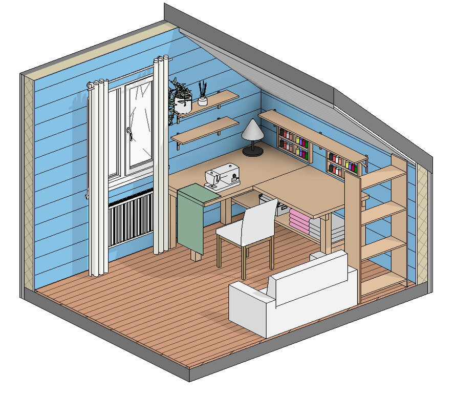 Дизайн интерьера швейной комнаты. Драфт для заказчика.