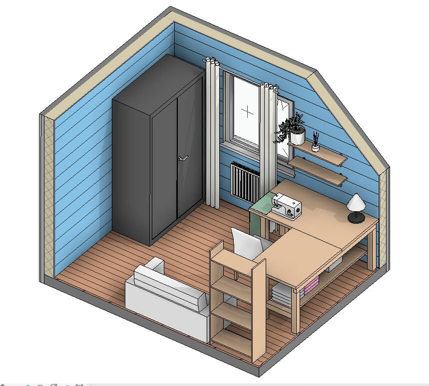 Дизайн интерьера швейной комнаты в Revit.