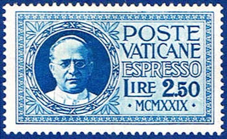 Портрет Папы Пия XI (Pius XI), первого понтифика, чьё лицо появилось на почтовой марке Ватикана