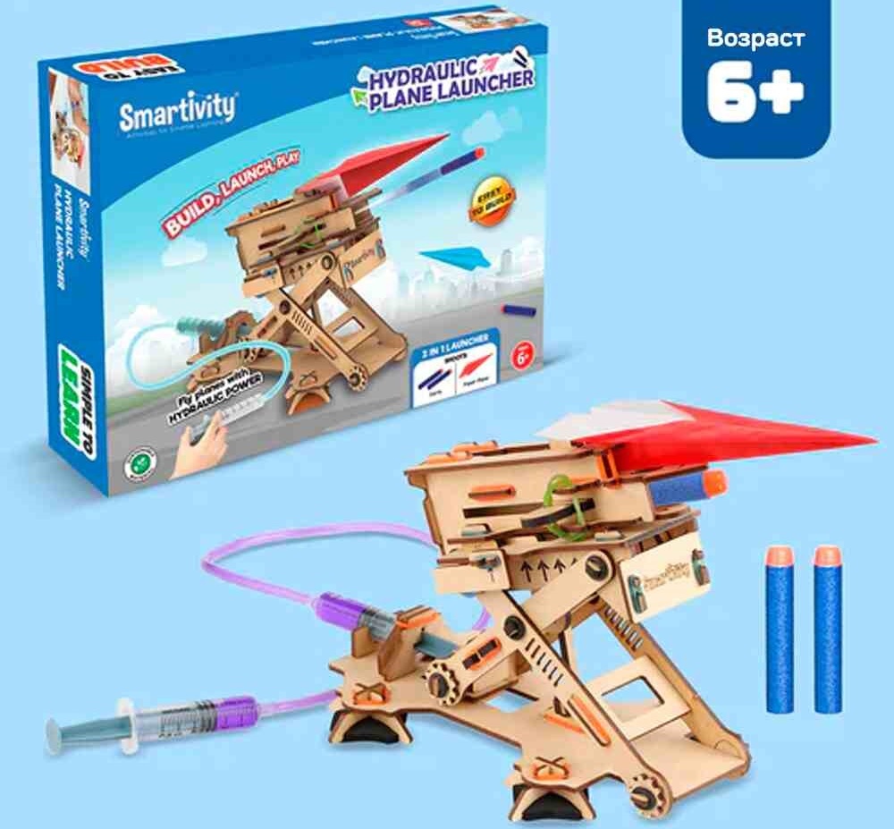Деревянный конструктор для детей Smartivity Гидравлическая катапульта с самолётами
