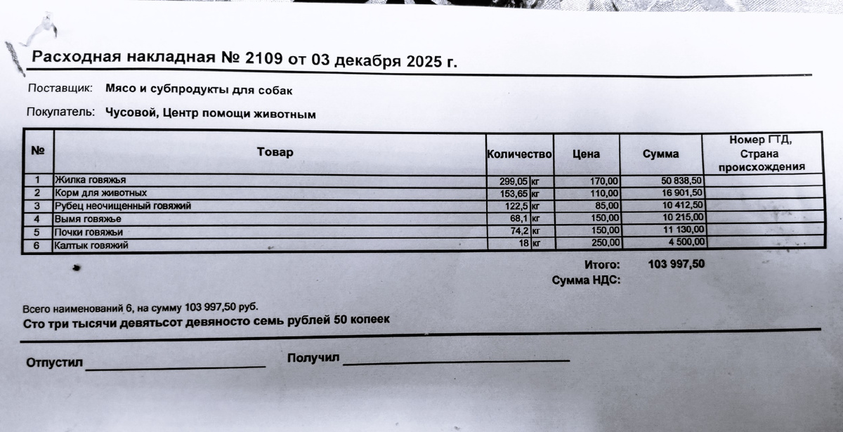 Накладная на мясо, которое сегодня нам доставили. 