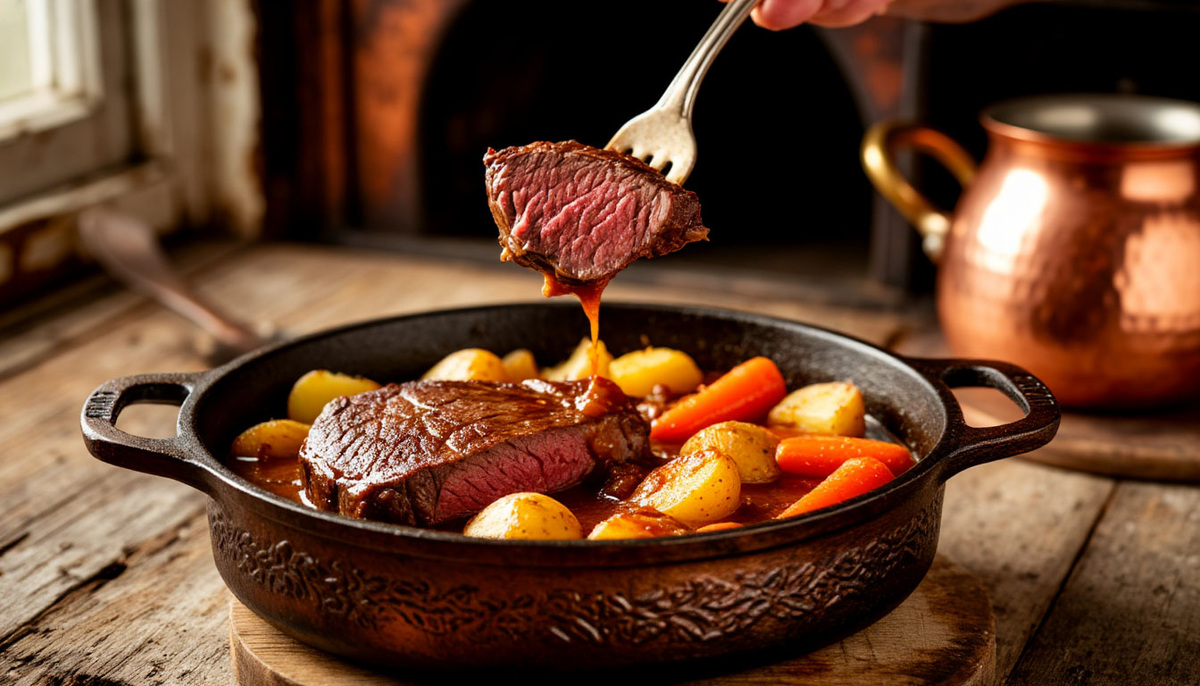 «Вот оно — ‘жаркое, которое тает’: не разваливается, а отделяется волокнами. Соус — не вода, а концентрат вкуса из коллагена и овощей»