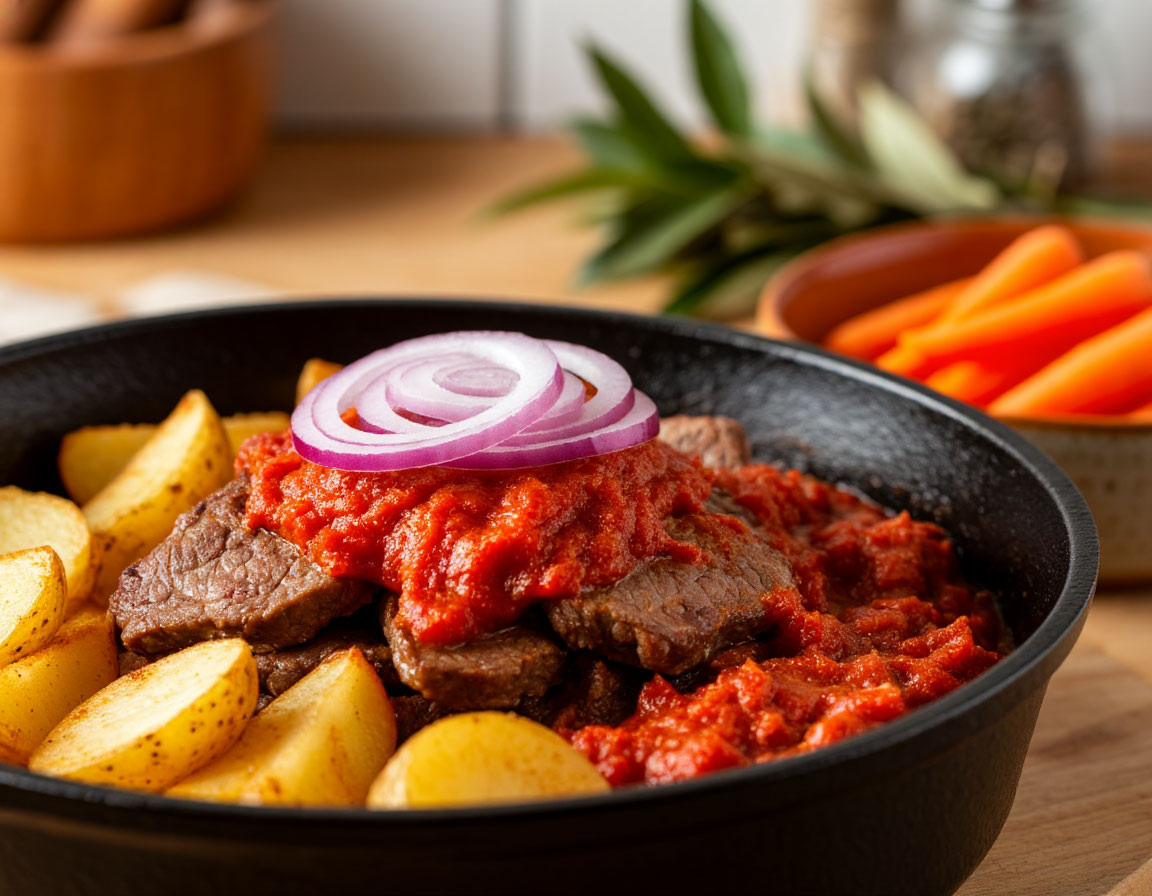 «Слои — не для красоты, а для баланса: мясо ‘отдаёт’, овощи ‘вбирают’. Перемешивать нельзя — иначе соус станет мутным, а мясо — ‘варёным’»