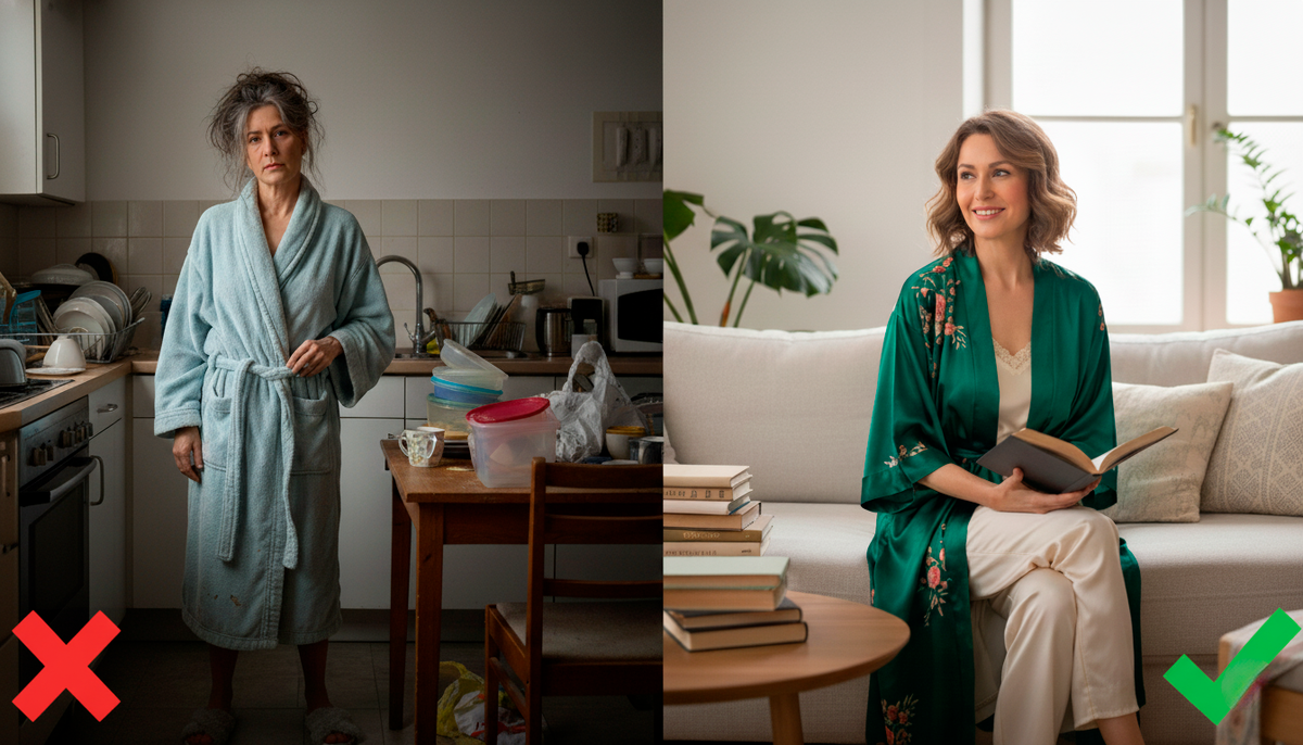 Слева — «домомучительница», от которой хочется сбежать. Справа — женщина, к которой хочется возвращаться. Разница только в одежде!