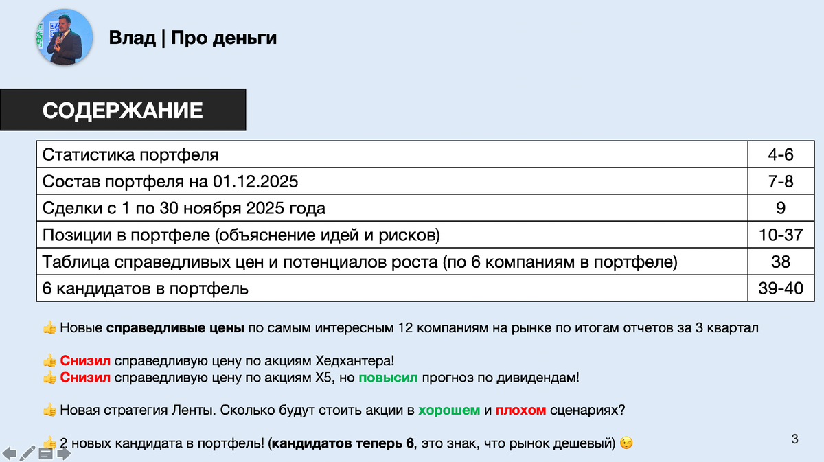 Содержание обзора портфеля