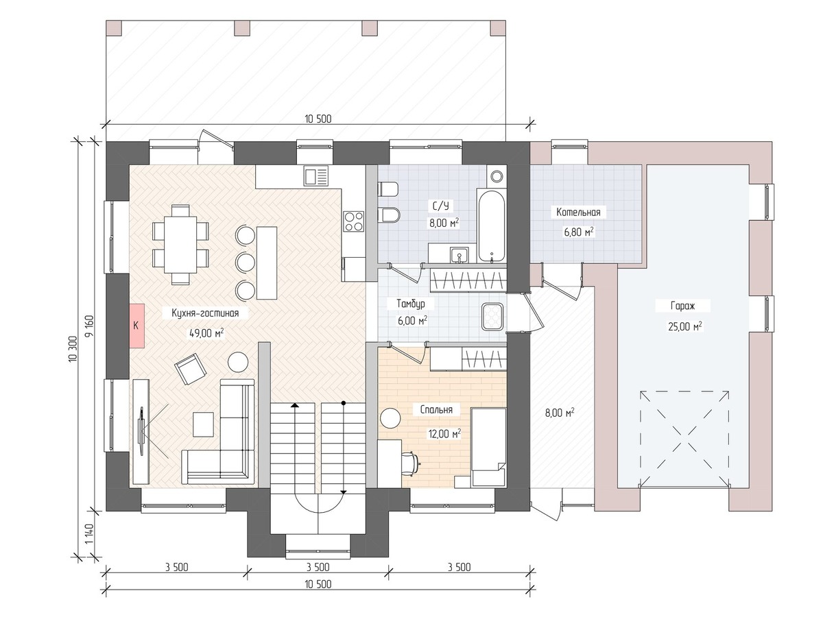 Планировка первого этажа жилого дома в Сочи