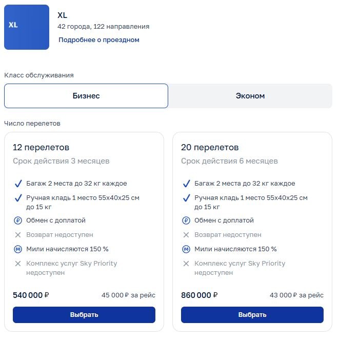 Бизнес-проездной Аэрофлота