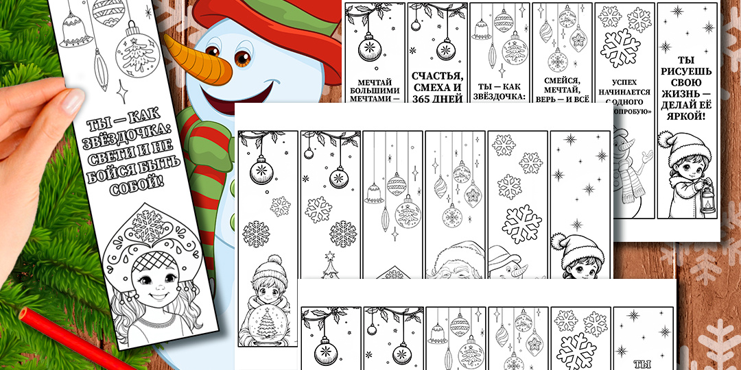 Новогодние закладки-раскраски для книг. Закладки для раскрашивания «Новый год»