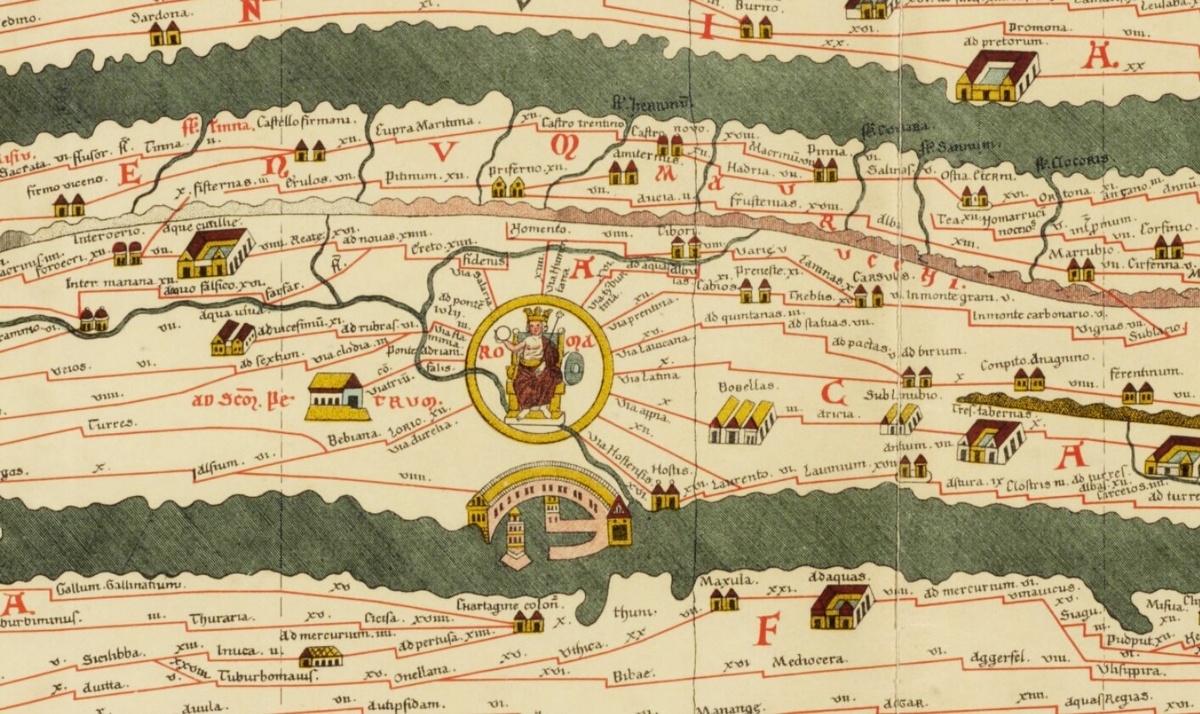 Фрагмент Пейтингеровой таблицы (копия древнеримского дорожного чертежа мира, созданного, предположительного, не позднее V века н. э.)