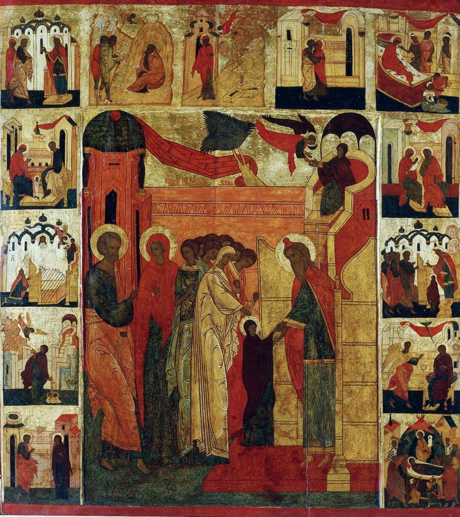 Введение во храм с житием Богоматери, Иоакима и Анны. XVI век. Государственная Третьяковская галерея